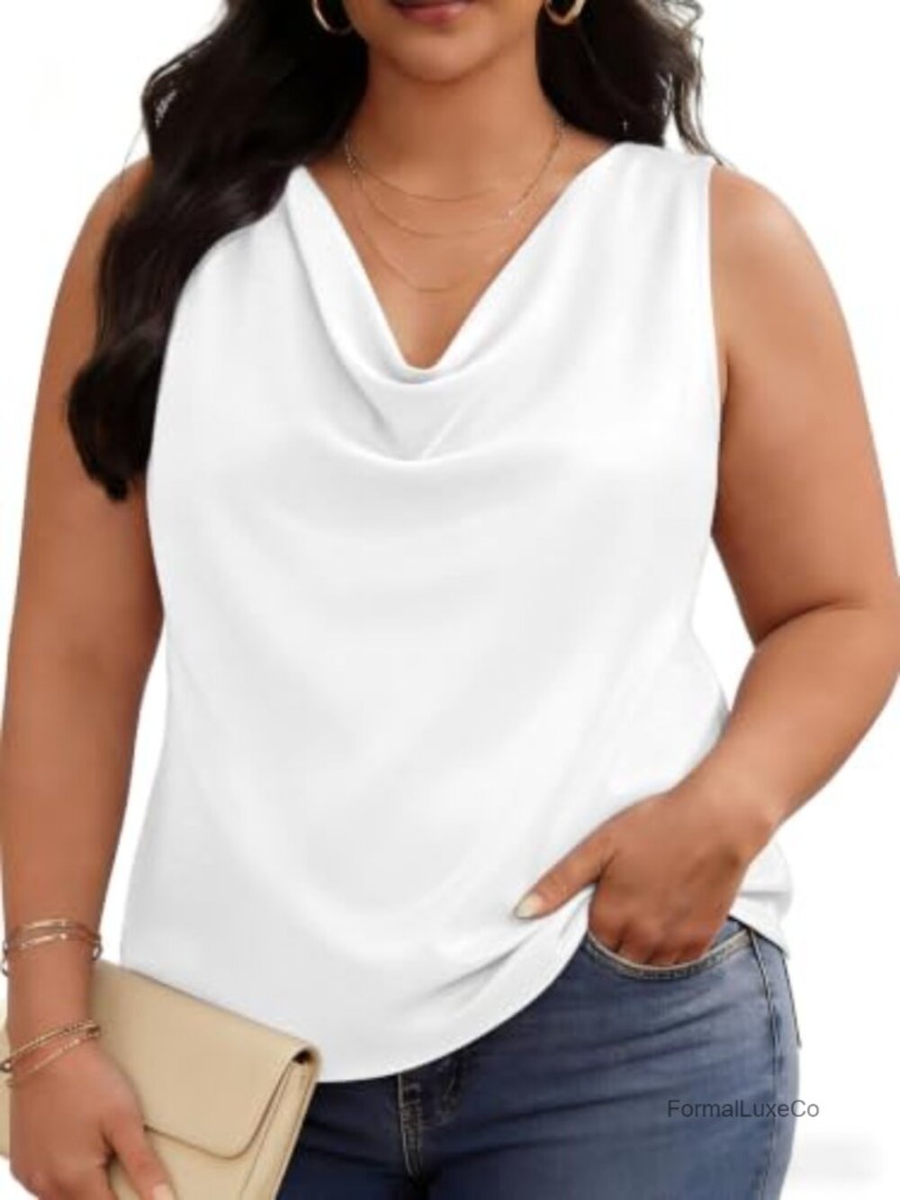 Cowl Neck Sleeveless Tank Top Business Casual Drape Front Blouse